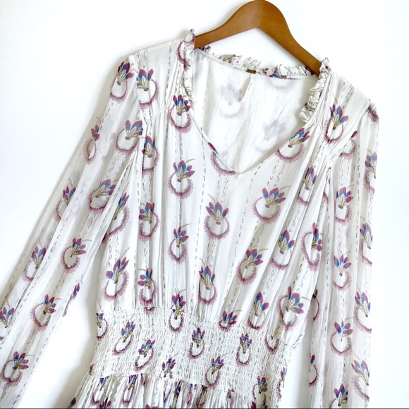 Free People Chiffon Floral Print Skater Dress Sz L - Picture 2 of 8